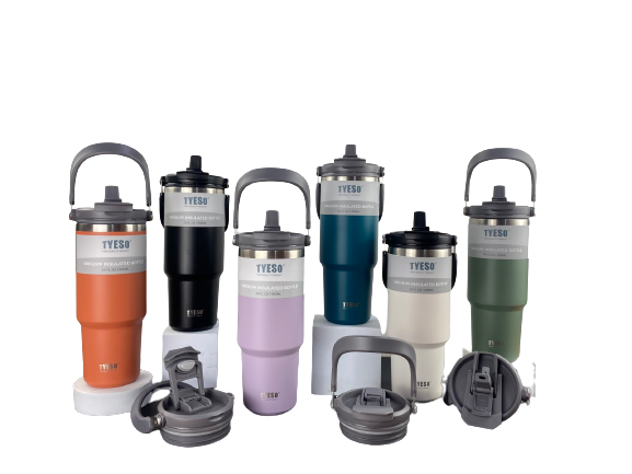 TYESO Insulated Vacuum Tumbler Stainless Steel Mug Water Bottle with Straw Handle 600/750/900/1200ML