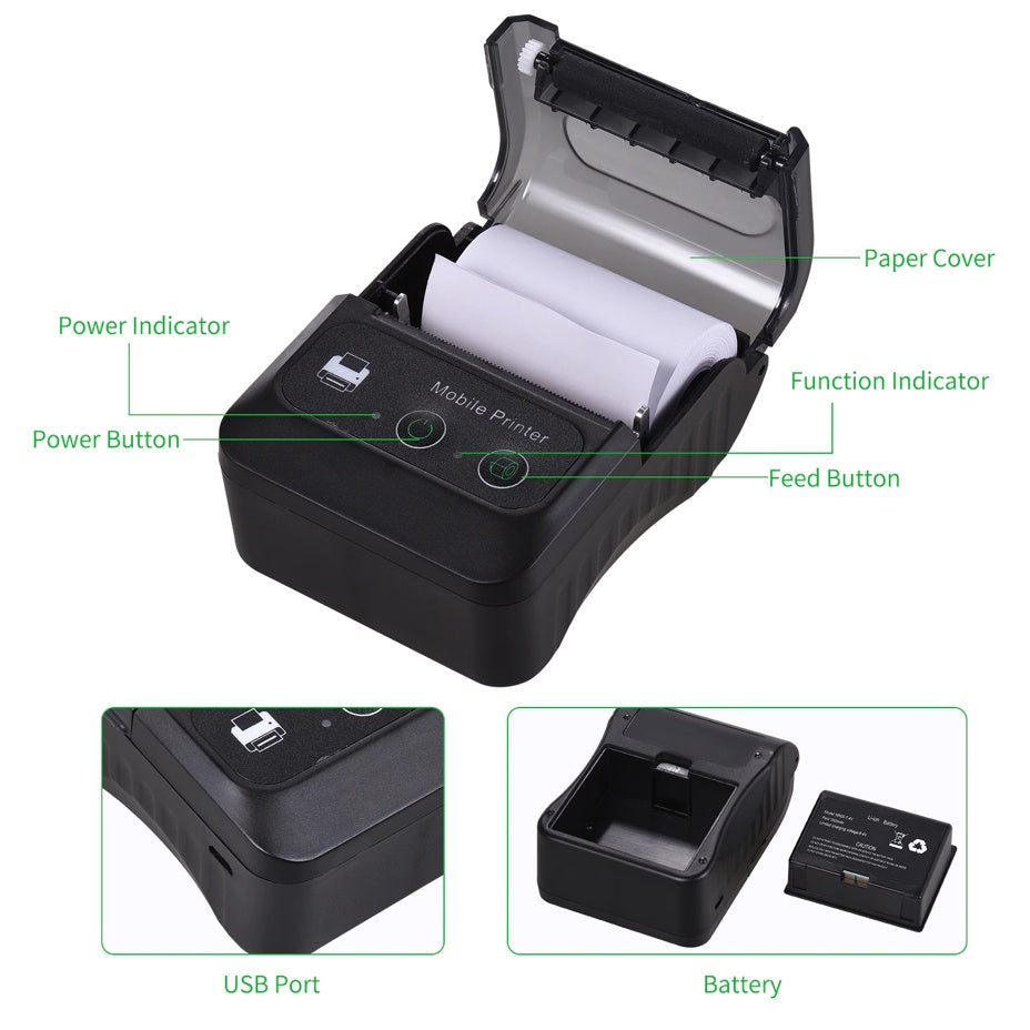 PT280 Bluetooth-Compatible Thermal Printer Receipt & Photo Printing FREE 5 ROLLS RECEIPT PAPER