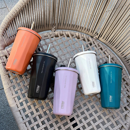 New! Tyeso Coffee Mug Insulated Vacuum Tumbler with Straw Stainless Steel Water Bottle 600ML