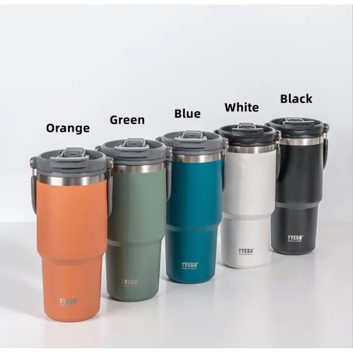 TYESO Insulated Vacuum Tumbler Stainless Steel Mug Water Bottle with Straw Handle 600/750/900/1200ML