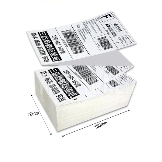 A8 Size Waybill Sticker 500pcs 76mmx130mm Triple Proof (Water, Oil, Scratch) Thermal Paper Sticker