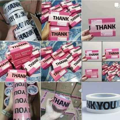 Cute Thank You Black and Pink Print 100 Meters Packaging Tape Strong Adhesive