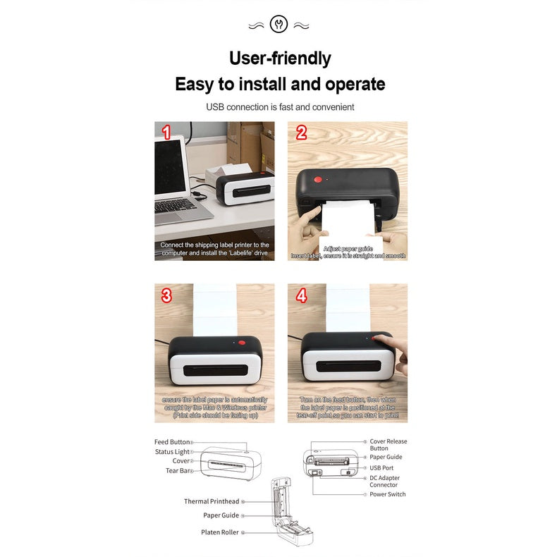 AM-246S Waybill Printer USB Shipping Compact Label Printer FREE 300pcs Waybill Sticker