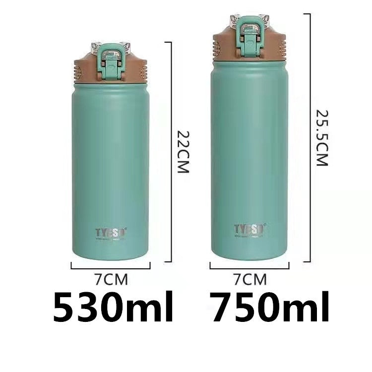 Tyeso Vacuum Insulated Bottle Tumbler W/ Straw Portable Stainless Steel Sport Water Bottle 530/750ml