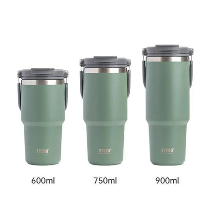 TYESO Insulated Vacuum Tumbler Stainless Steel Mug Water Bottle with Straw Handle 600/750/900/1200ML