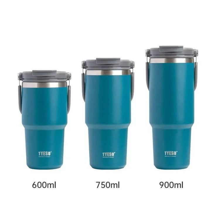 TYESO Insulated Vacuum Tumbler Stainless Steel Mug Water Bottle with Straw Handle 600/750/900/1200ML